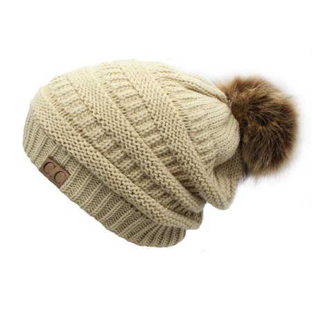 Winter Brown Pom Pom Wool Hat