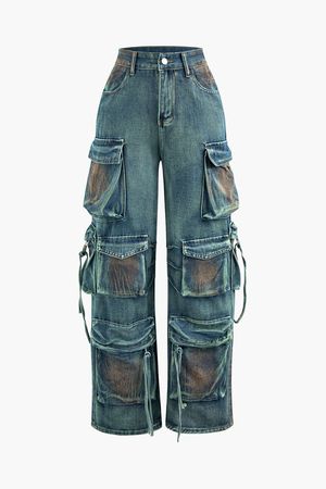 Stained Multi Flap Pocket Cargo Jeans – Micas