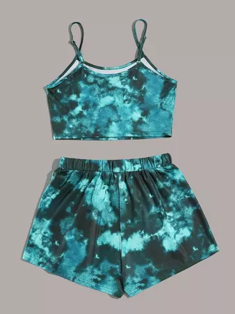 Tie Dye Cami Top With Knot Shorts | SHEIN USA green