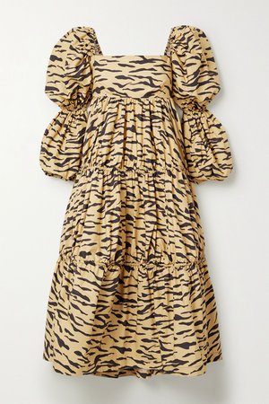 Sand Nola tiered tiger-print cotton-poplin midi dress | REJINA PYO | NET-A-PORTER
