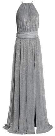 Metallic Plisse Stretch-knit Gown