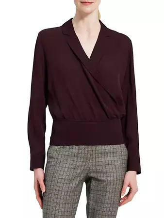 Shop Theory Long-Sleeve Silk Wrap-Effect Blouse | Saks Fifth Avenue