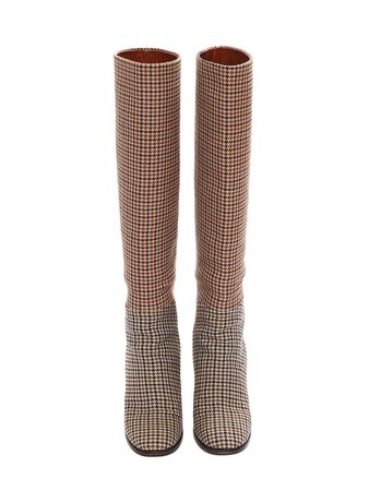 Louise Paris - CELINE Brown houndstooth knee-high heeled boots NEW Retail price $1200 Size 37.5