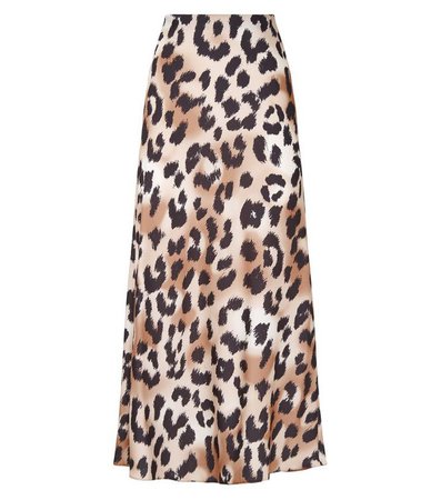 Tall Brown Satin Leopard Print Midi Skirt | New Look