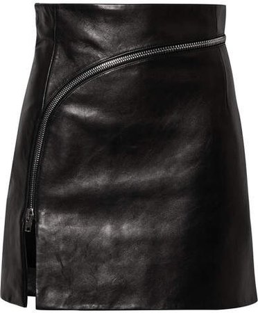 Zip-detailed Leather Mini Skirt - Black