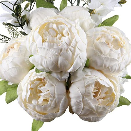 Amazon.com: Leagel Fake Flowers Vintage Artificial Peony Silk Flowers Bouquet Wedding Home Decoration, Pack of 1 (Spring White): Home & Kitchen