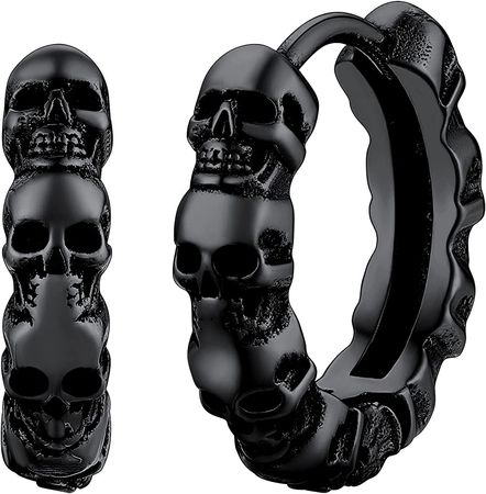 Amazon.com: Black Skull Hoops Mens Huggie Circle Hoop Earrings for Man Gothic Punk Jewelry for Rapper Reggae Statement Ear Charms: Clothing, Shoes & Jewelry