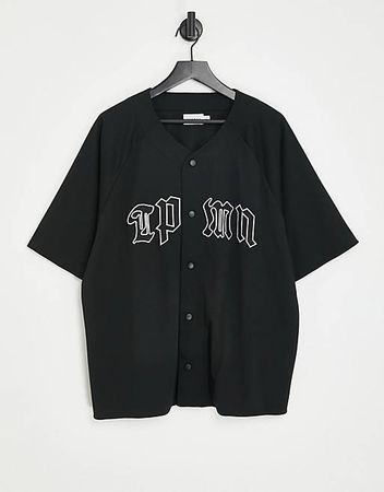 Topman oversized baseball jersey top with logo in black | ASOS