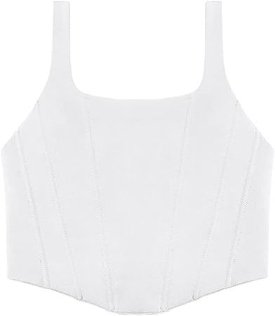 REORIA Women's Summer Sexy Square Neck Sleeveless Bustier Corset Crop Tank Tops at Amazon Women’s Clothing store