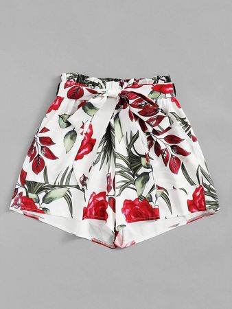 Self Tie Floral Print Shorts | SHEIN