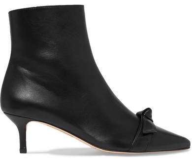 Lydia Bow-embellished Leather Ankle Boots - Black