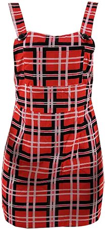 Amazon.com: Women's Plaid Overalls Suspender Dress Tartan Above Knee Jumper Pinafore Mini Skirt Red: Clothing