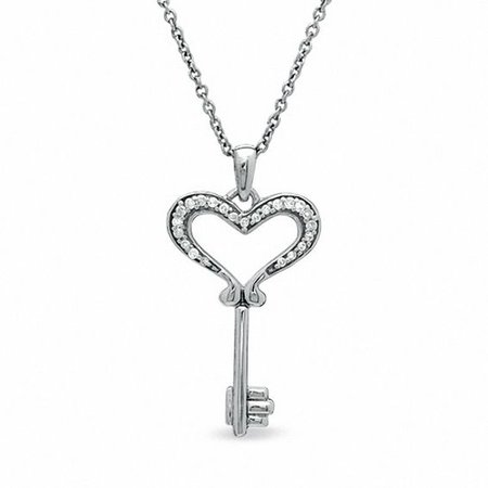 silver heart key necklace love