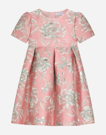 Kleid mit kurzem Arm aus floralem Cloqué in Mehrfarbig | Dolce&Gabbana®