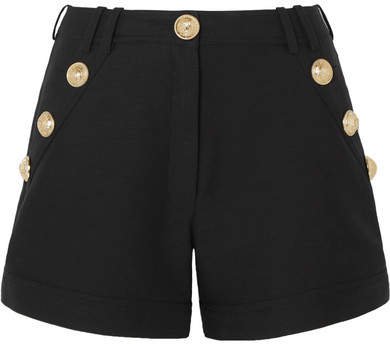 Button-embellished Cotton-faille Shorts - Black