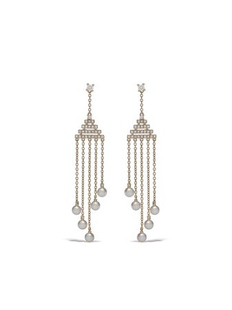 Shop Yoko London 18kt yellow gold Sleek Akoya pearl and diamond earrings with Express Delivery - FARFETCH