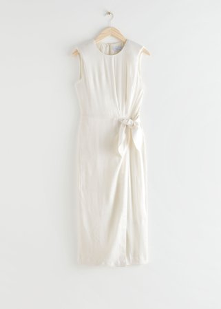 Satin Side Tie Midi Dress - White - Midi dresses - & Other Stories