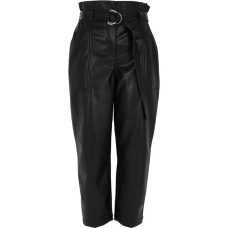 Black faux leather paper bag waist pants - Tapered Pants - Pants - women