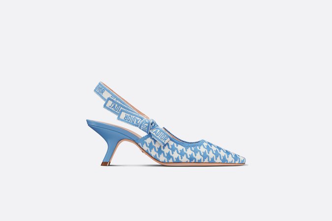 J'Adior Slingback Pump Cornflower Blue Cotton Embroidery with Micro Houndstooth Motif | DIOR