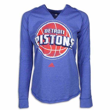 Detroit Pistons LADIES Long-Sleeve Hooded T-Shirt - S ONLY - Vintage Detroit