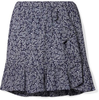 Ruffled Printed Crepe Mini Skirt - Navy