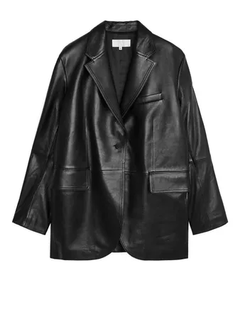 Oversized Leather Blazer - Black - Tailoring - ARKET NO