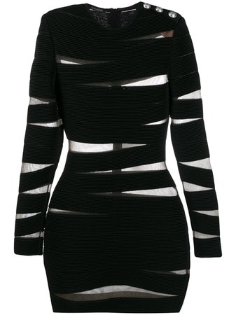 Black Balmain Stripe Bandage Bodycon Dress | Farfetch.com