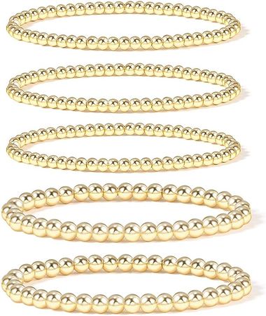 Amazon.com: Badu Gold Bead Bracelet for Women 14K Gold Plated Bead Ball Bracelet Stretchable Elastic Hypoallergenic Bohemian Stackable Bracelet: Clothing, Shoes & Jewelry