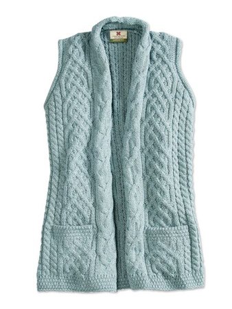 Authentic Irish Open Cardigan Vest | Cable Knit Sweater Vest