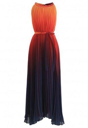 Splendor of the Sunset Gradient Pleated Maxi Dress - DRESS - Retro, Indie and Unique Fashion