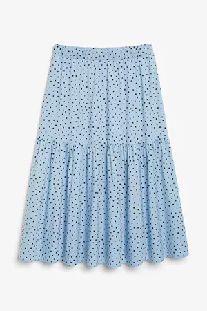 Cotton midi skirt - Blue and black polka dots - Skirts - Monki WW