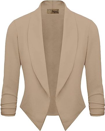 Hybrid Women's Casual Work Office Blazer Jacket Open Front Cardigan Shawl Lapel with Removable Shoulder Pads Made in USA at Amazon Women’s Clothing store