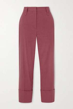 Cropped Linen-blend Straight-leg Pants - Fuchsia
