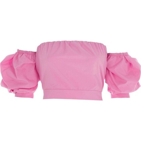 River Island Pink puff sleeve tie back bardot crop top ($52)