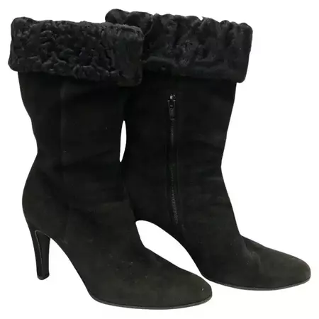 Chanel | Ankle Boots with Black Fur Trim | 1stDibs