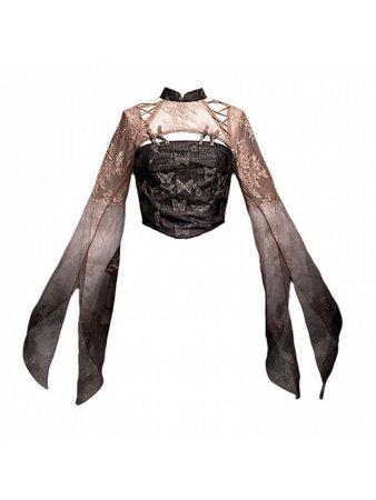 Dead Leaves at Dusk Banded Collar Flounce Sleeves Top