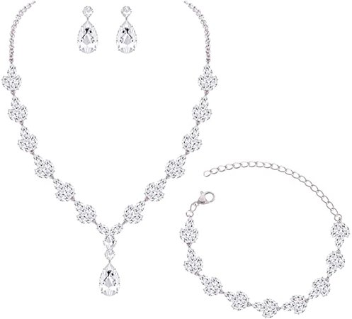 CZ Zirconia Necklace Earrings Bracelet Jewelry Set