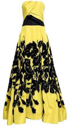 Strapless Flocked Printed Silk-faille Gown