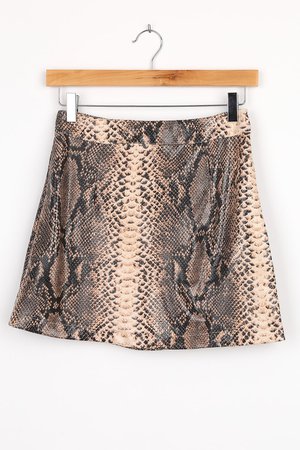 Beige Snake Print Skirt - High Rise Mini Skirt - A-Line Skirt - Lulus