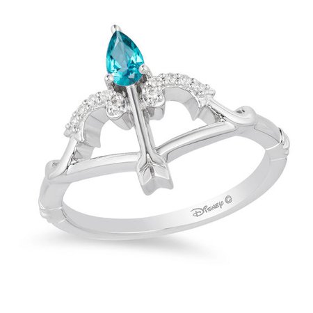 Enchanted Disney Merida Pear-Shaped Blue Topaz and 0.04 CT. T.W. Diamond Bow and Arrow Ring in Sterling Silver - Size 7 | View All Jewellery | Peoples Jewellers