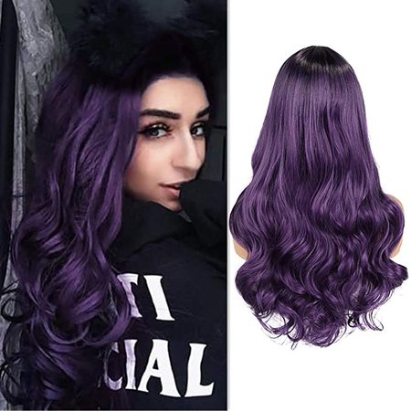 Amazon.com : Ombre Purple Wig Long Natural Wavy Middle Part Synthetic Hair Wigs 2 Tones Dark Roots to Purple Daily Party Cosplay Full Wigs for Women Girls African American : Beauty