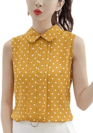 PAODIKUAI Women's Doll Collar Chiffon Blouse Shirts Tank Tops Pleated Front Tops at Amazon Women’s Clothing store
