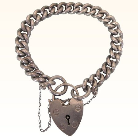 Sterling Birmingham Chunky Charm Bracelet, Large Heart Padlock Clasp, : Del Mar II - Jewels and Antiques | Ruby Lane