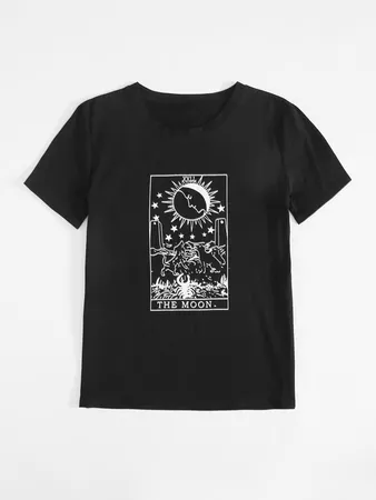 Moon And Star Print Tee | SHEIN USA black