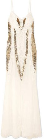 Moondrop Sequined Corded Chiffon Maxi Dress - White