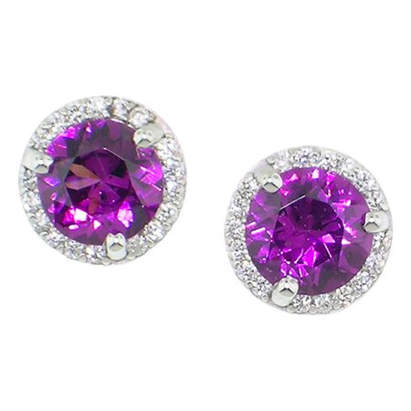 Grape Garnet and Diamond Halo 18 Karat Martini Stud Earrings