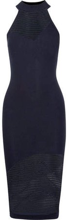 Cushnie - Mesh-paneled Stretch-knit Midi Dress - Black