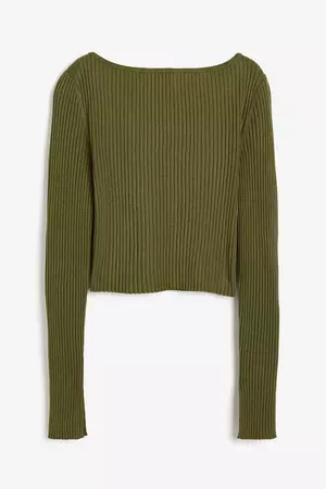 Rib-knit Crop Top - Khaki green - Ladies | H&M CA
