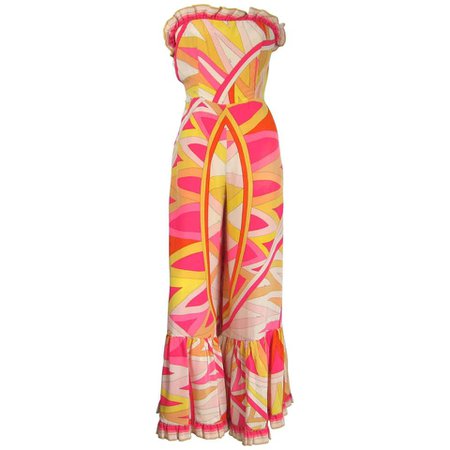 Pucci Silk Palazzo Pants Strapless Jumpsuit, 1960s Vintage For Sale at 1stdibs