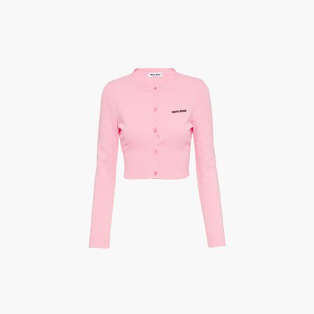 Bouclé cotton crew-neck cardigan Petal pink | Miu Miu